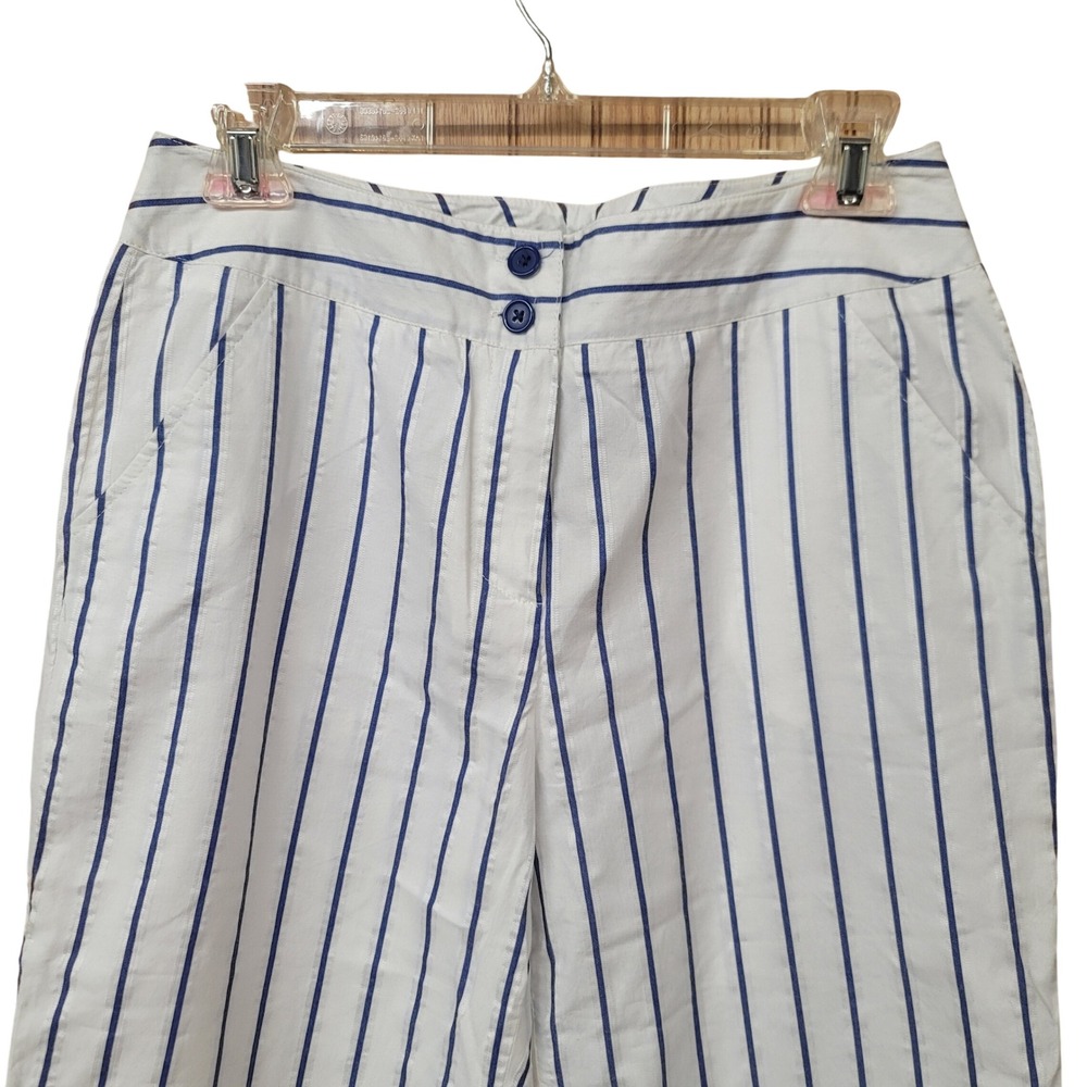 Sandro Paris Blue White Striped Wide Cropped Pants Nautical Coastal Grandma Sz 8